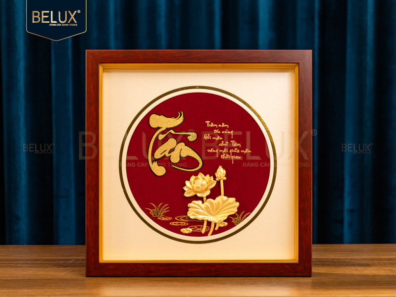 Tranh Chữ Tâm Dát Vàng 24k- 30x30cm